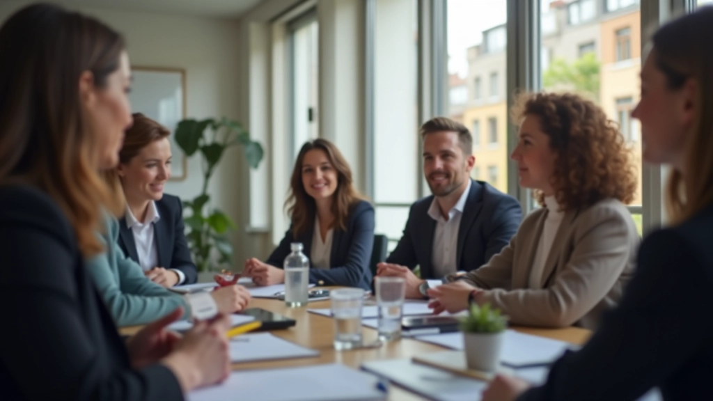 Vergadering met diverse team leden die actief luisteren en notities maken