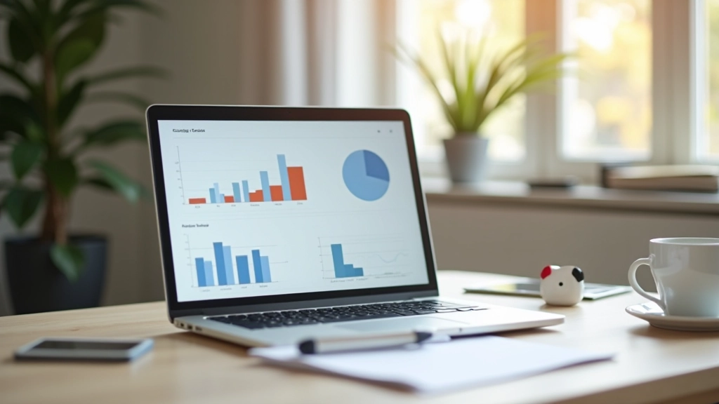 Laptop scherm met grafieken en spreadsheet, data analyse op werkplek